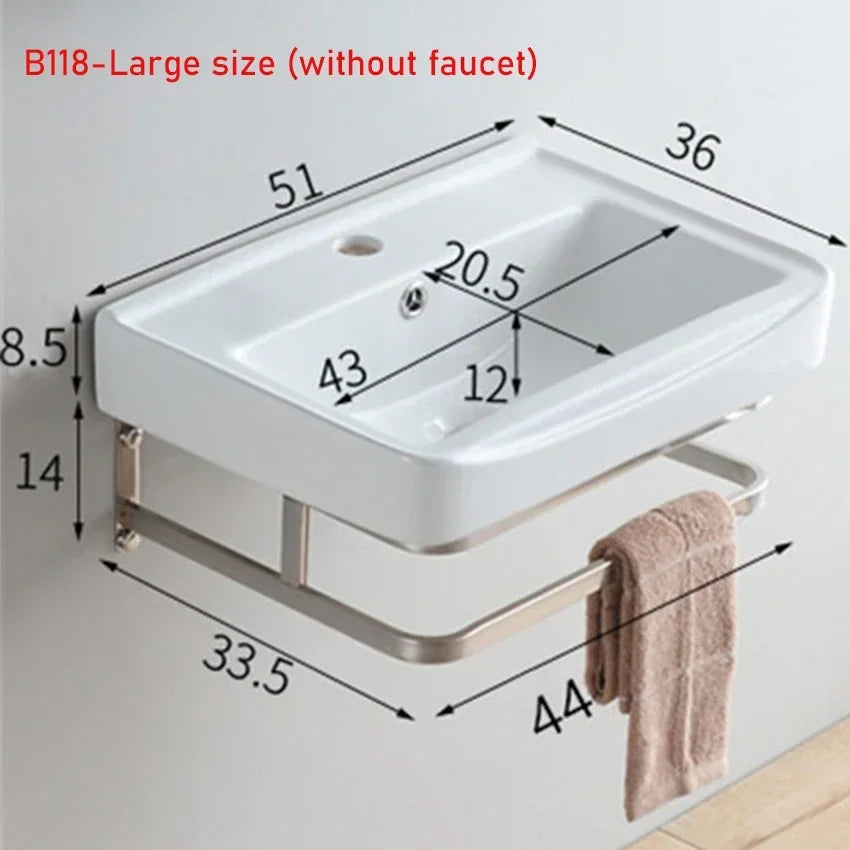 Household Balcony Wash Basin Simple Assembly Washbasin Small Unit Bathroom Ceramic Washbasin Sink With Stainless Steel Bracket