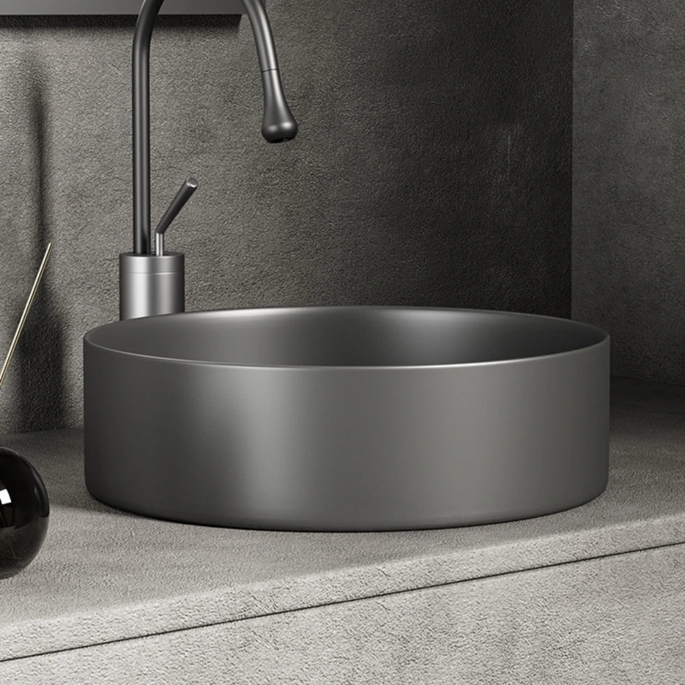 Modern ceramic bathroom sink: white/dark gray, matte finish, diameter 36cm/14in, suitable for bathroom vanity (excluding faucet)