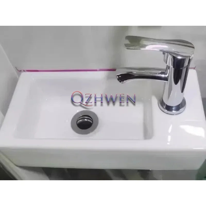 32/33/37cm Small Apartment Bathroom Sink Wall-mounted Ceramic Washbasin Balcony Washroom Corner Hanging Basin with Faucet Set