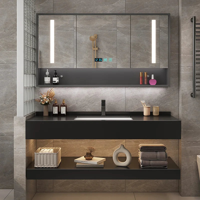 Bathroom Cabinet Combination Black Slate Ceramic Basin Toilet Wash Sink Wash Sink Basin Cabinet
