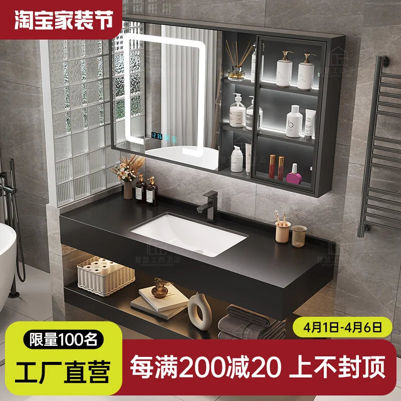Bathroom Cabinet Combination Black Slate Ceramic Basin Toilet Wash Sink Wash Sink Basin Cabinet
