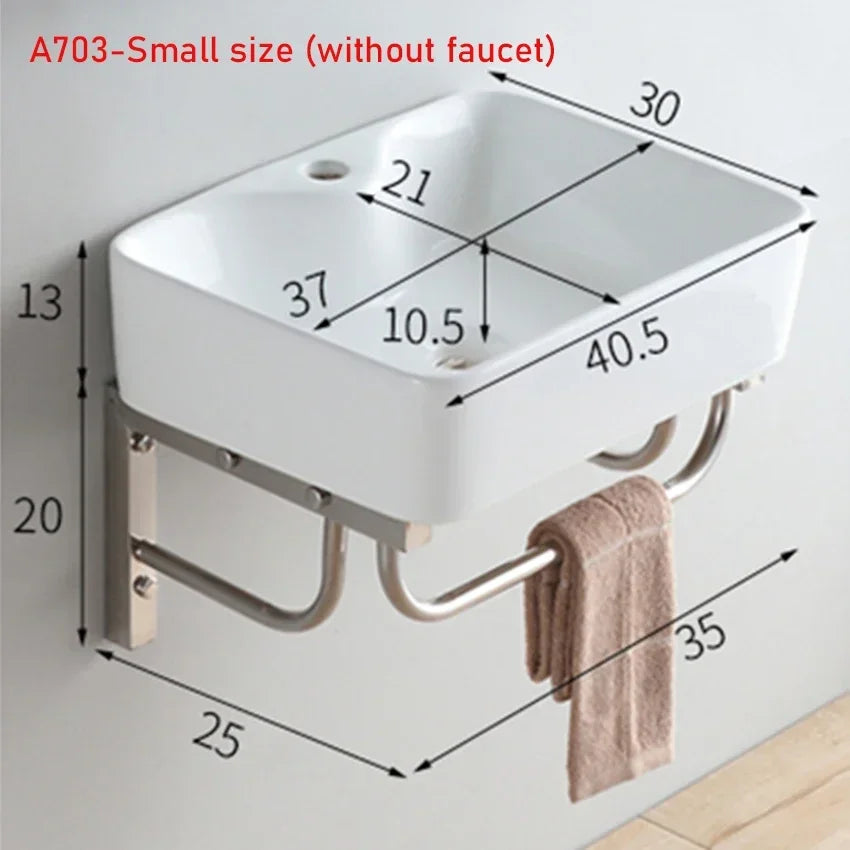 Household Balcony Wash Basin Simple Assembly Washbasin Small Unit Bathroom Ceramic Washbasin Sink With Stainless Steel Bracket