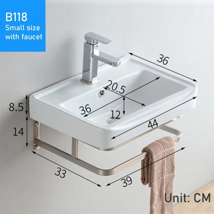 Household Balcony Wash Basin Simple Assembly Washbasin Small Unit Bathroom Ceramic Washbasin Sink With Stainless Steel Bracket