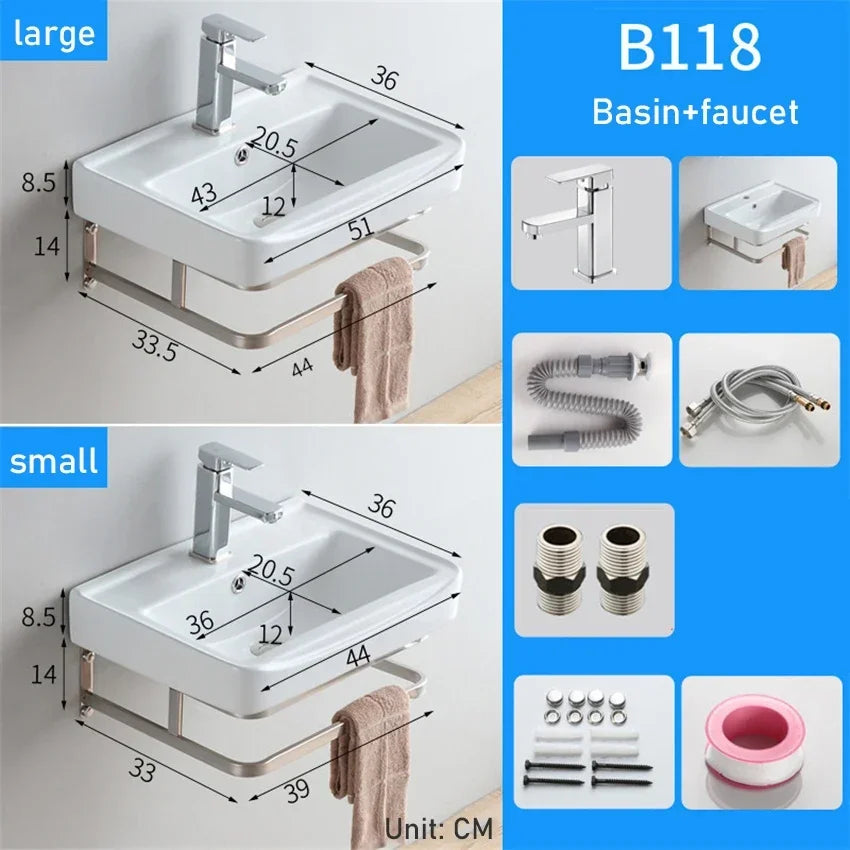 Household Balcony Wash Basin Simple Assembly Washbasin Small Unit Bathroom Ceramic Washbasin Sink With Stainless Steel Bracket