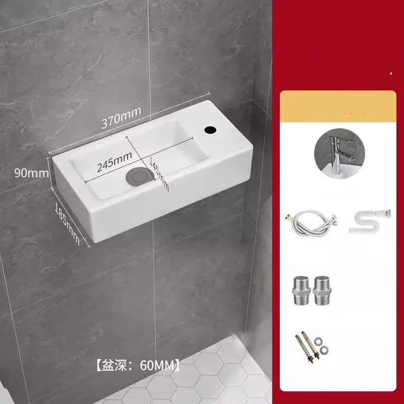 32/33/37cm Small Apartment Bathroom Sink Wall-mounted Ceramic Washbasin Balcony Washroom Corner Hanging Basin with Faucet Set