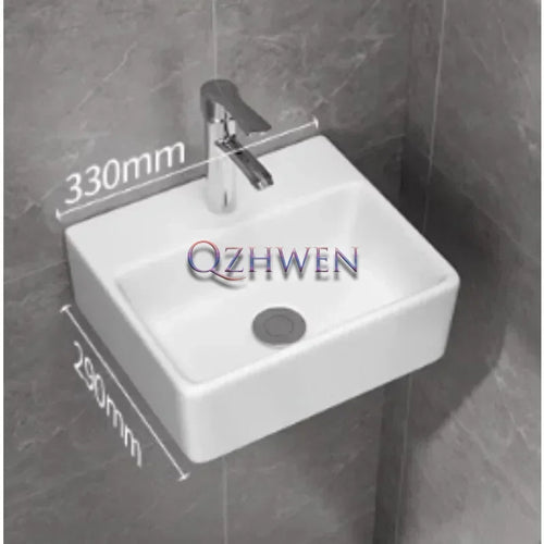 32/33/37cm Small Apartment Bathroom Sink Wall-mounted Ceramic Washbasin Balcony Washroom Corner Hanging Basin with Faucet Set