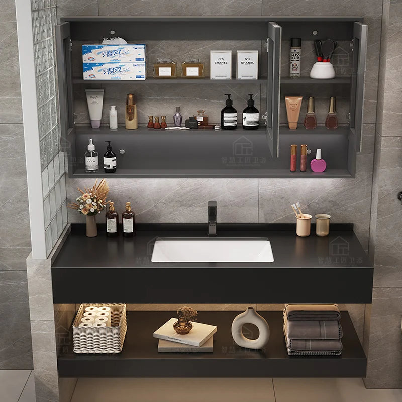 Bathroom Cabinet Combination Black Slate Ceramic Basin Toilet Wash Sink Wash Sink Basin Cabinet
