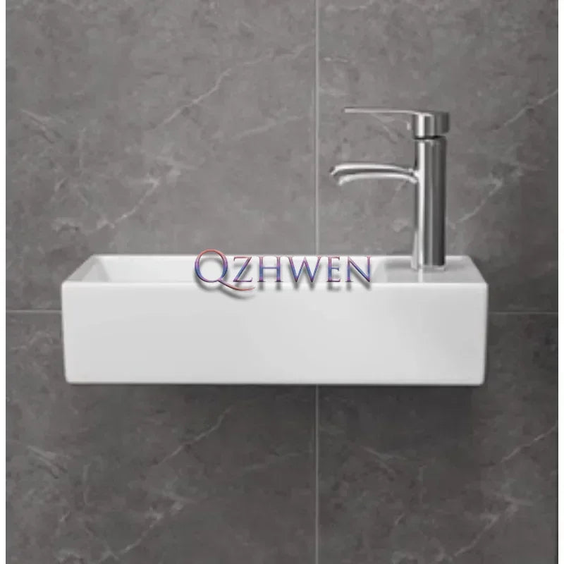 32/33/37cm Small Apartment Bathroom Sink Wall-mounted Ceramic Washbasin Balcony Washroom Corner Hanging Basin with Faucet Set