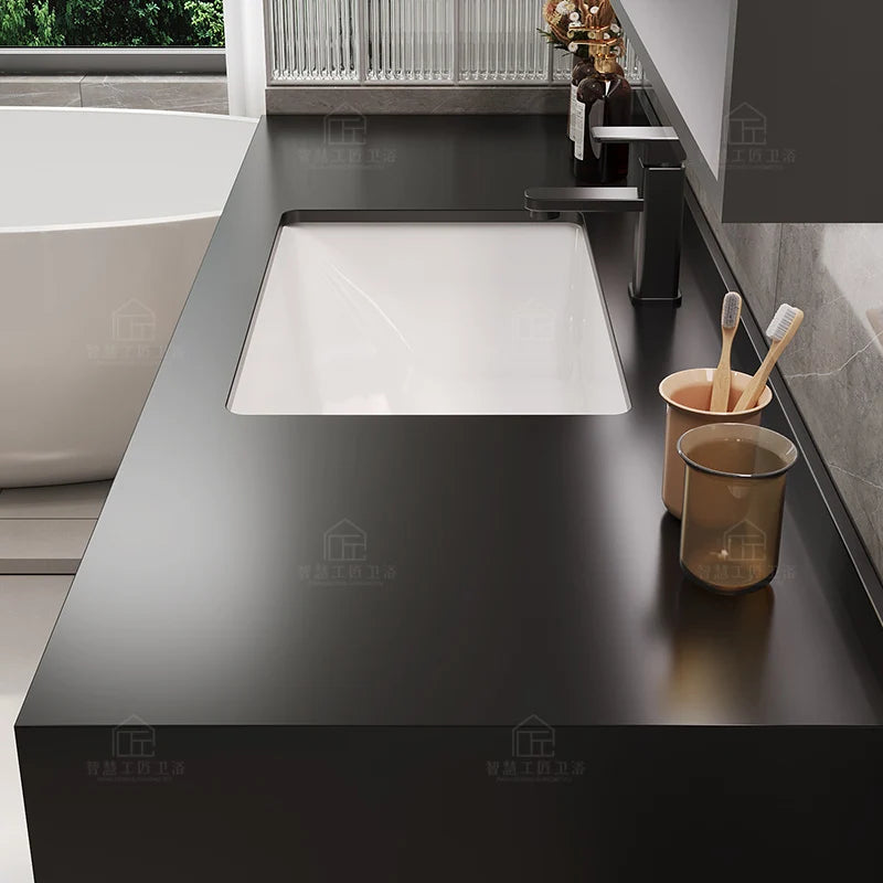 Bathroom Cabinet Combination Black Slate Ceramic Basin Toilet Wash Sink Wash Sink Basin Cabinet