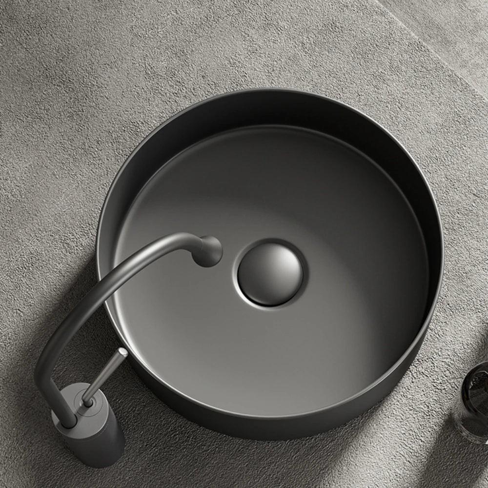 Modern ceramic bathroom sink: white/dark gray, matte finish, diameter 36cm/14in, suitable for bathroom vanity (excluding faucet)
