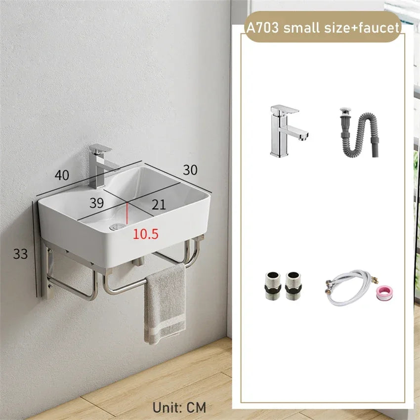 Household Balcony Wash Basin Simple Assembly Washbasin Small Unit Bathroom Ceramic Washbasin Sink With Stainless Steel Bracket