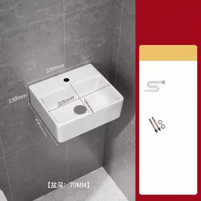 32/33/37cm Small Apartment Bathroom Sink Wall-mounted Ceramic Washbasin Balcony Washroom Corner Hanging Basin with Faucet Set