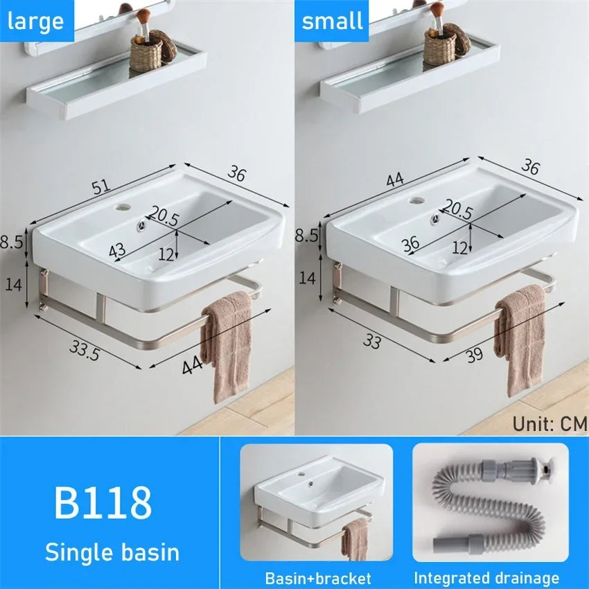 Household Balcony Wash Basin Simple Assembly Washbasin Small Unit Bathroom Ceramic Washbasin Sink With Stainless Steel Bracket