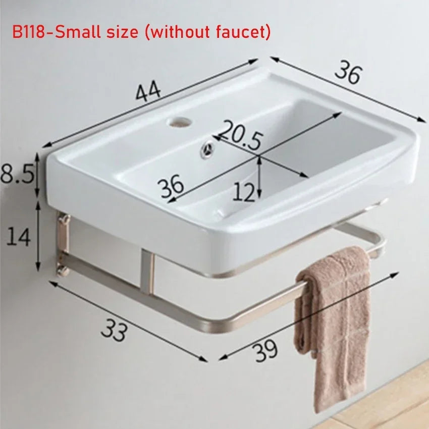 Household Balcony Wash Basin Simple Assembly Washbasin Small Unit Bathroom Ceramic Washbasin Sink With Stainless Steel Bracket