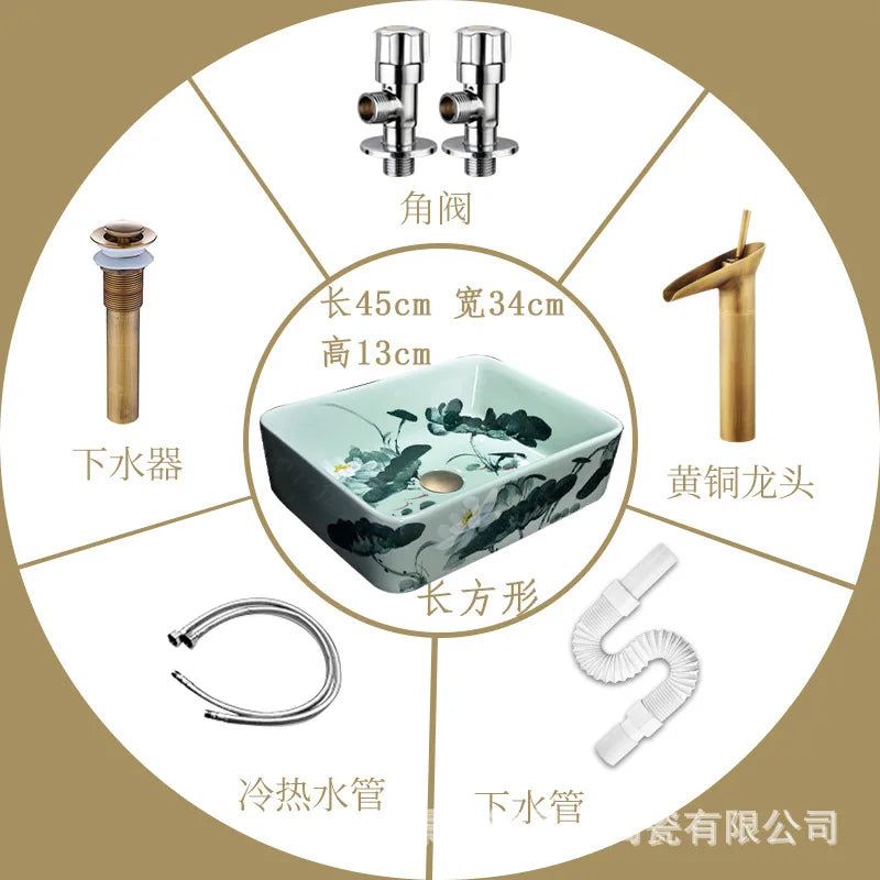 Bathroom Above Counter Basin Ceramic Wash Basin Retro Wash Basin Art Basin Bathroom Wash Basin  Bathroom Sink Bowl