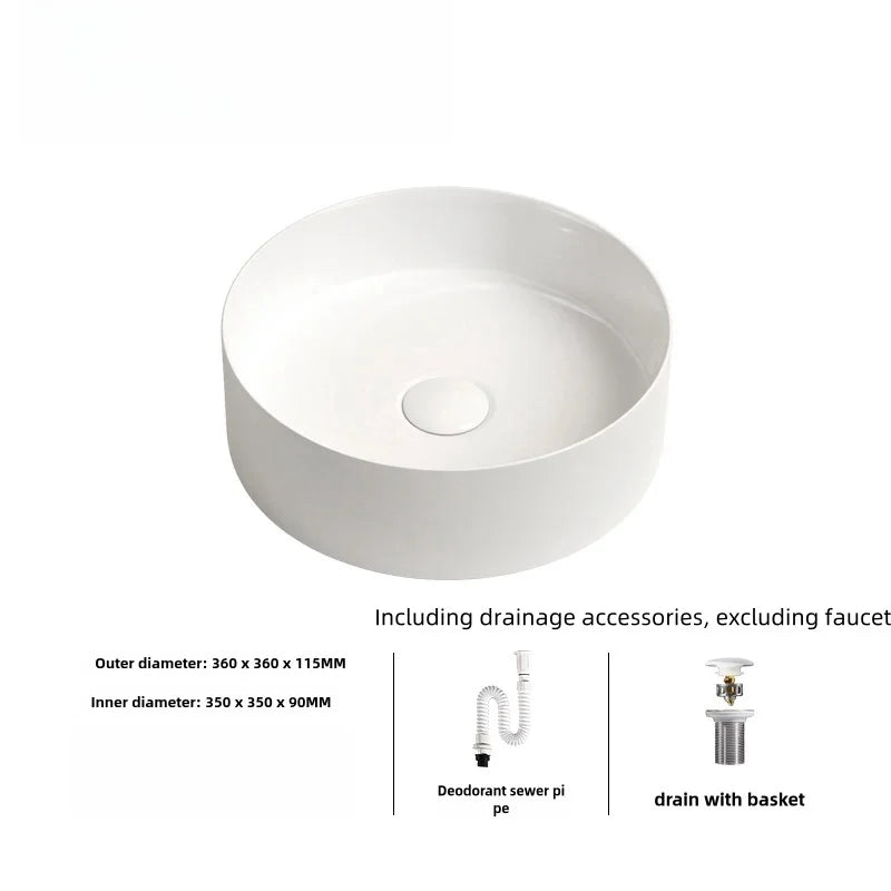 Modern ceramic bathroom sink: white/dark gray, matte finish, diameter 36cm/14in, suitable for bathroom vanity (excluding faucet)