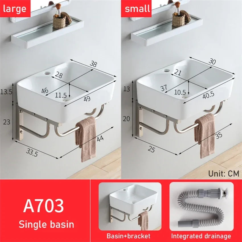 Household Balcony Wash Basin Simple Assembly Washbasin Small Unit Bathroom Ceramic Washbasin Sink With Stainless Steel Bracket