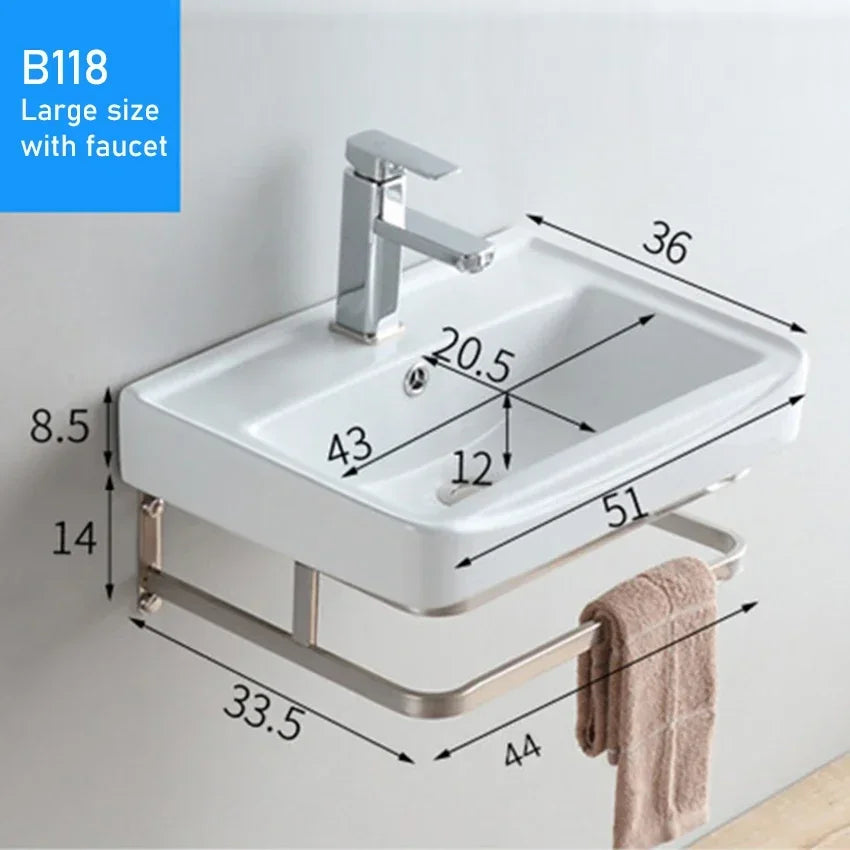 Household Balcony Wash Basin Simple Assembly Washbasin Small Unit Bathroom Ceramic Washbasin Sink With Stainless Steel Bracket