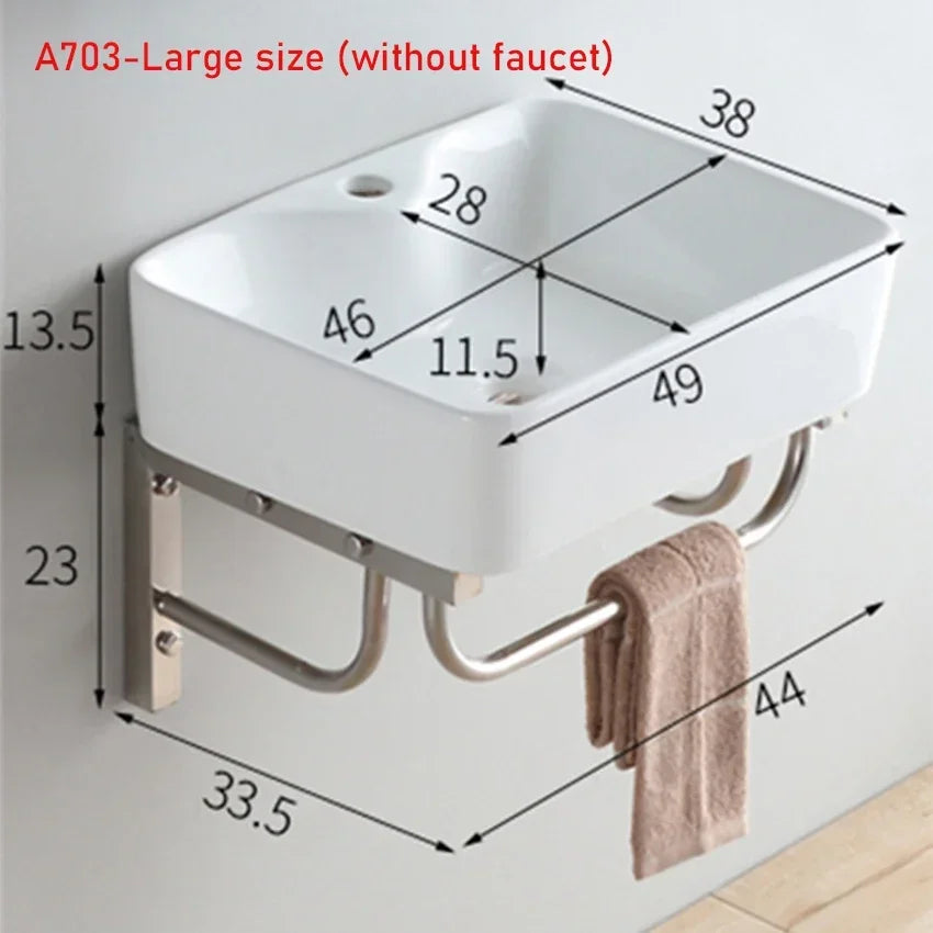 Household Balcony Wash Basin Simple Assembly Washbasin Small Unit Bathroom Ceramic Washbasin Sink With Stainless Steel Bracket